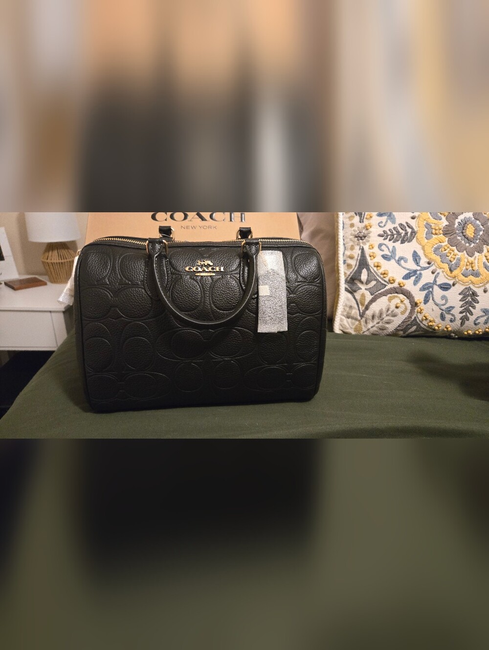 NWT Coach Large Rowan , Black Embossed Leather Rowan with Gold Hardware